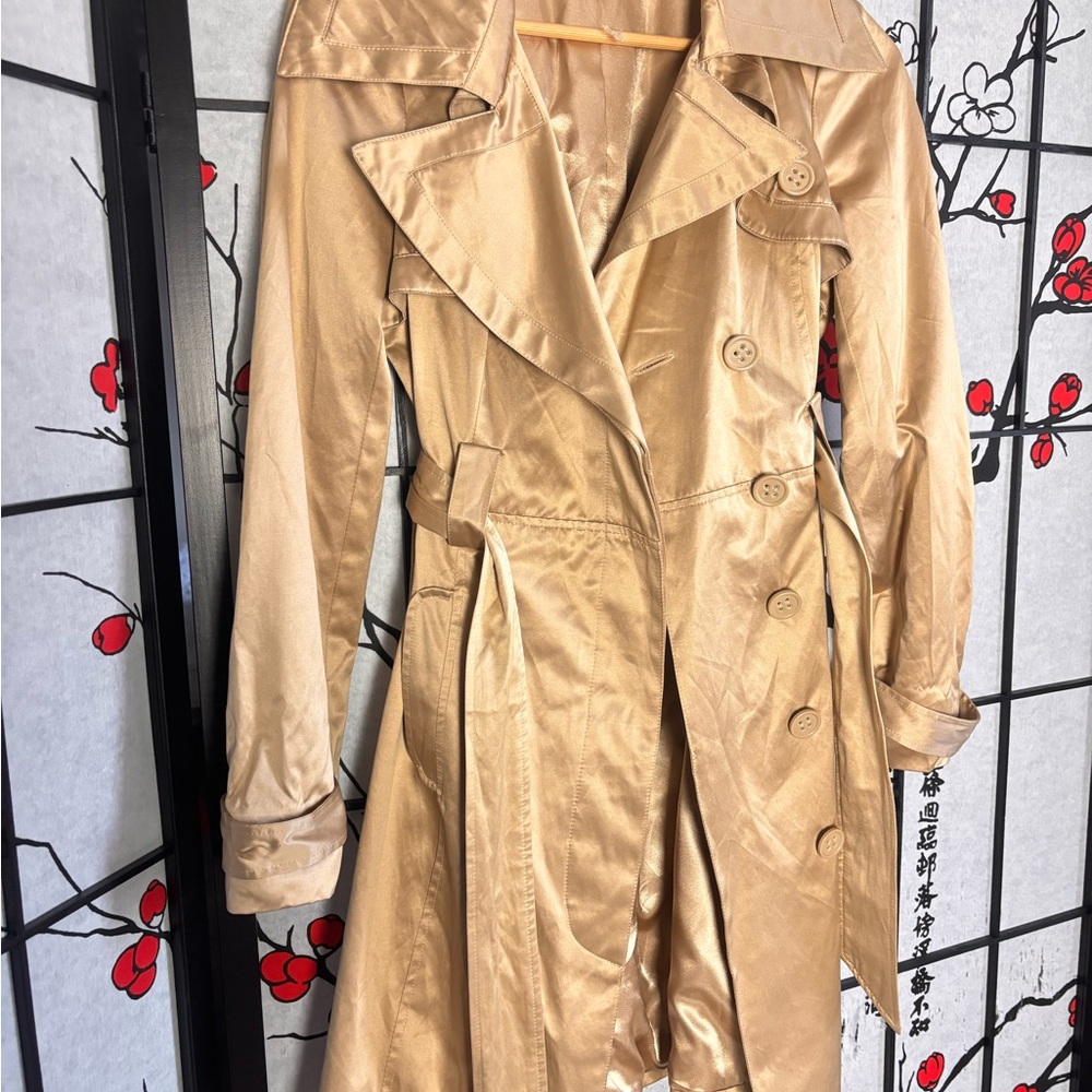 Vintage BEBE Satin Gold Trench Coat Jacket